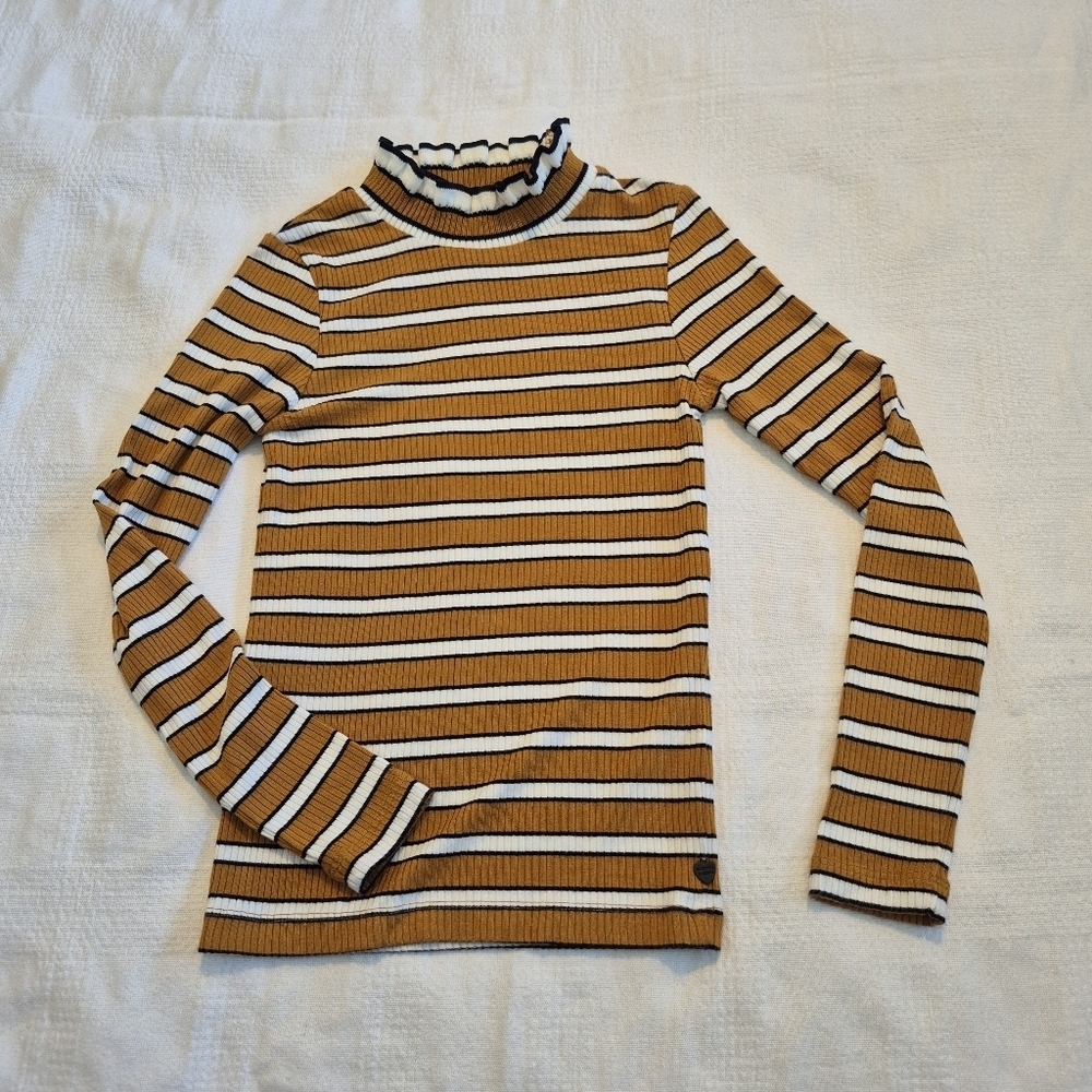 Scotch & Soda girls 8 brown black white ribbed long sleeve mock neck shirt EUC
